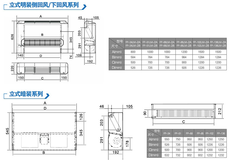 立式明装风机盘管参数